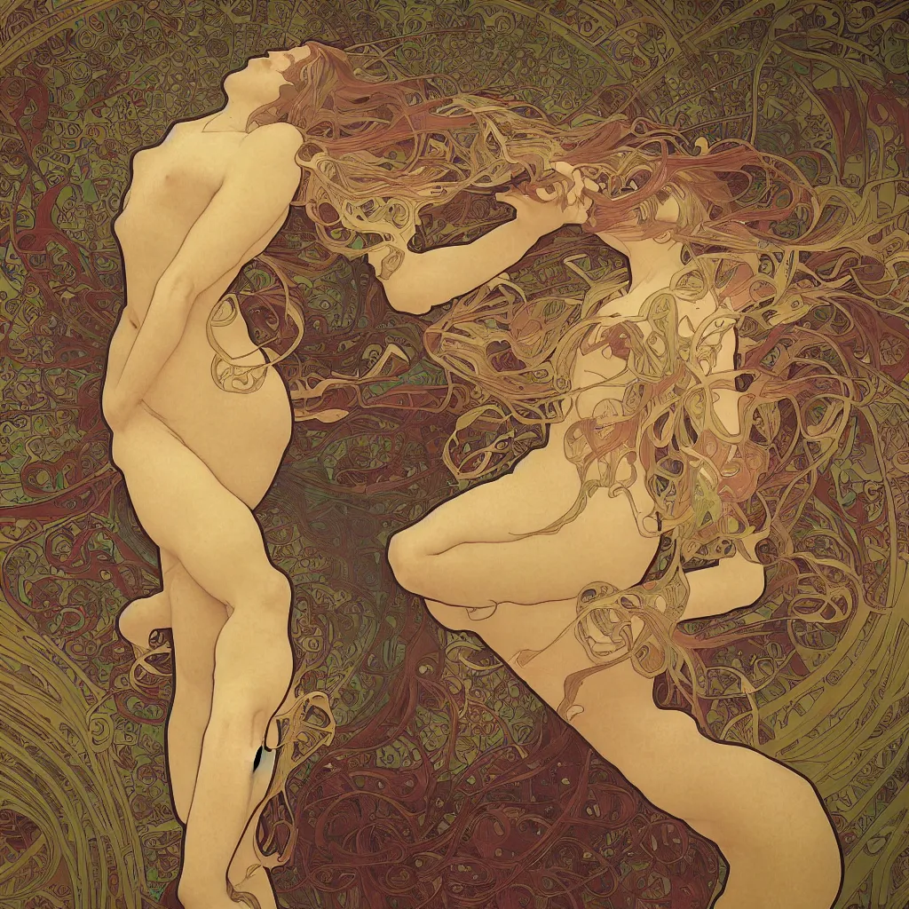 Image similar to human body made of thin rainbox Art Nouveau, Alphonse Mucha, cinematic realistic photo, octane render