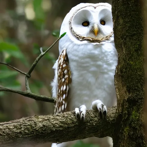 Image similar to a white owl in the woods