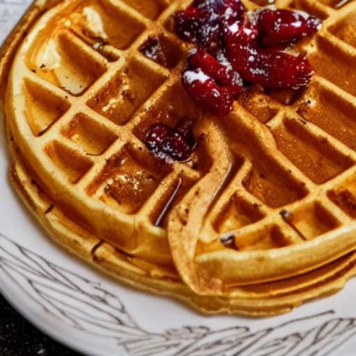 Prompt: golden waffle on a plate
