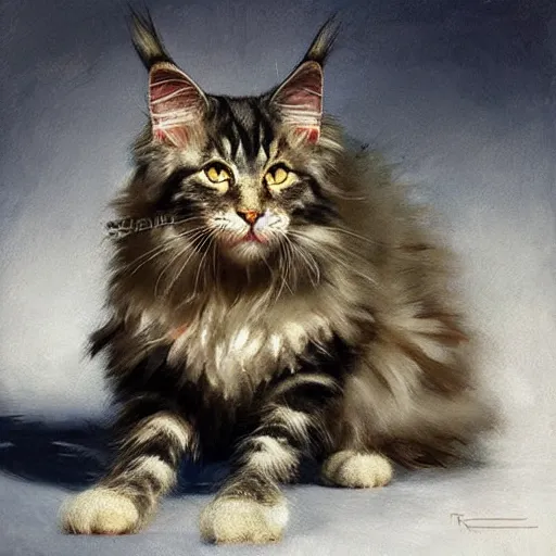 Prompt: maine coon kitty by Ruan Jia