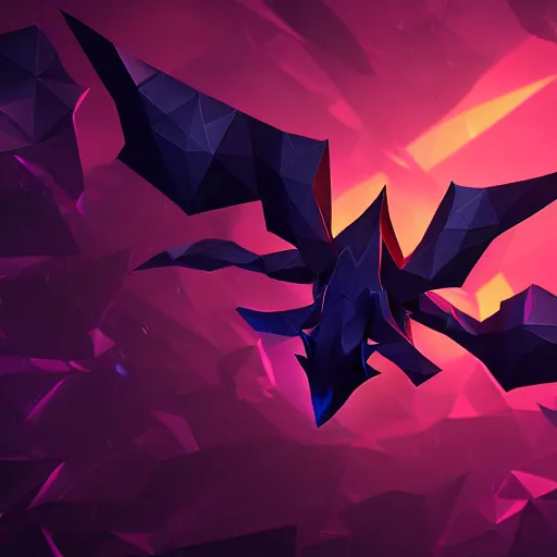 Image similar to low poly simple art of Nocturne splashart, league of legends nocturne, 8k resolution, high detail, ULTRA REALISTIC VFX, reflections, post processing