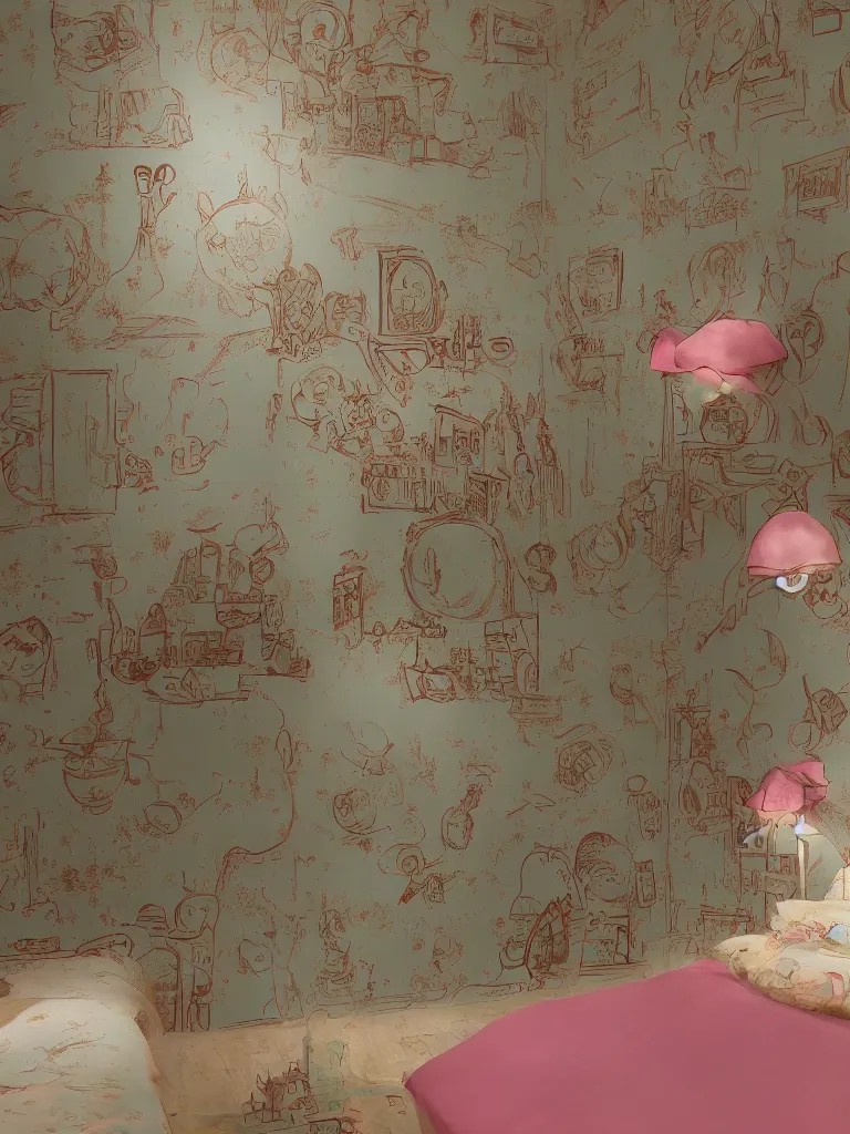 Prompt: wallpapered room by disney concept artists, blunt borders, rule of thirds