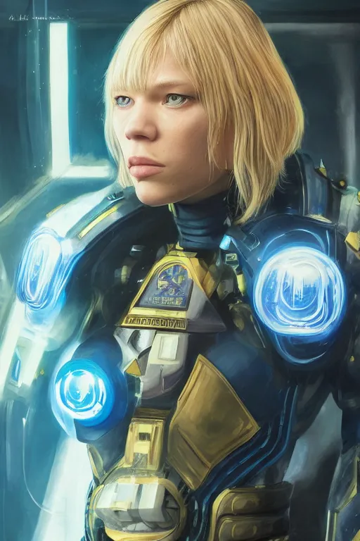 Image similar to a striking painting of Léa Seydoux as 2000AD Judge Anderson, strong lighting, ultra realism, highly detailed, trending on artstation, 4K, HD, oil on canvas