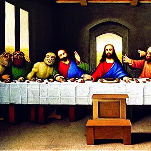 Image similar to high quality ,the last supper but with Muppets in leonardo da vinci stayl