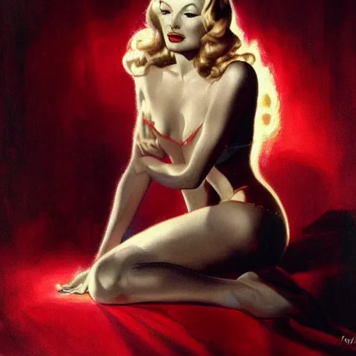 Image similar to portrait of veronica lake, intricate, elegant, glowing lights, highly detailed, digital painting, artstation, glamor pose, concept art, smooth, sharp focus, illustration, art by frank frazetta, william mortensen, arny freytag