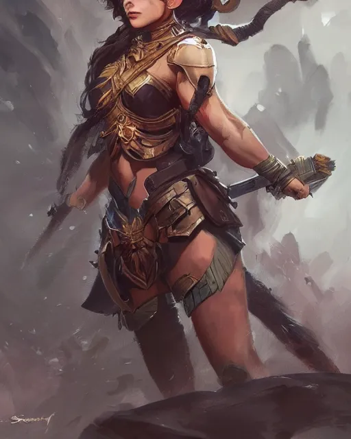 Image similar to full body portrait of a beautiful female warrior by Stanley Artgerm Lau, WLOP, Rossdraws, frank frazetta, Andrei Riabovitchev, Marc Simonetti, tranding on artstation