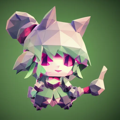 Image similar to low poly modelling, high resolution textures, isometric view, 1 6 bit colors, from touhou, made in unity 3 d, fat chibi grey cat, volumetric lighting, fantasy, intricate, hyper realistic, by riot games, league of legends, backlit