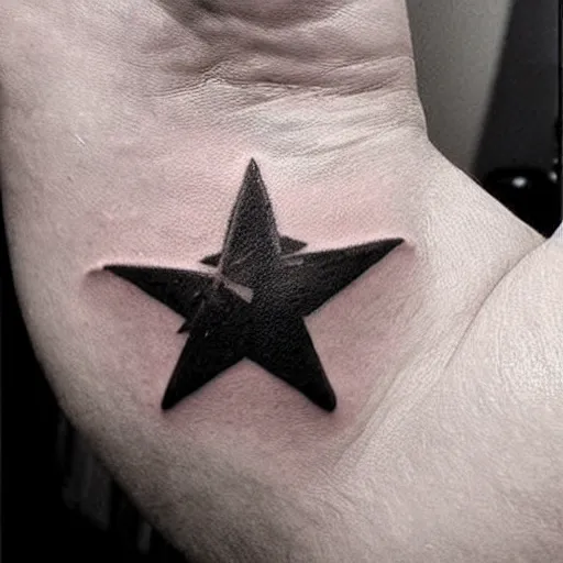 Prompt: a small black tattoo on the arm of a glass with an exploding star inside, whole tattoo, realistic, very detailed