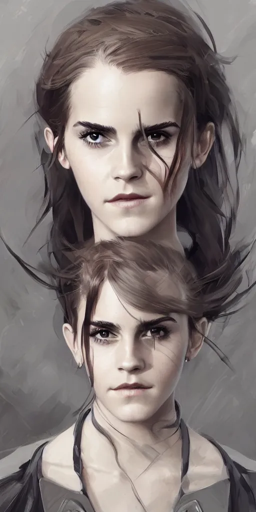 Image similar to fully body fashion model fantasy emma watson wearing military armor long dark hair beautiful bone structure symmetrical facial features intricate elegant digital painting concept art smooth sharp focus illustration from Metal Gear by Ruan Jia and Mandy Jurgens by Artgerm by William-Adolphe Bouguerea