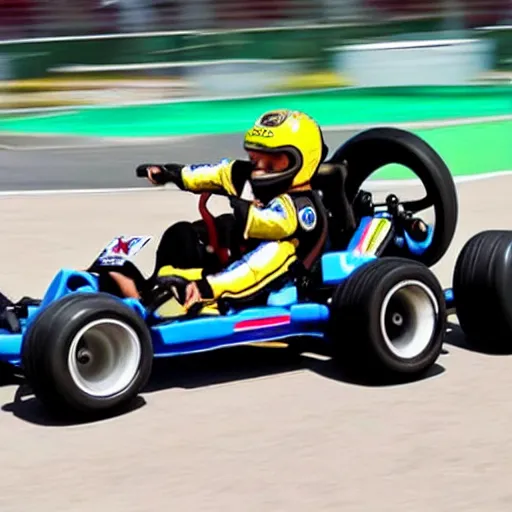 Prompt: jair bolsonaro racing a go kart in interlagos