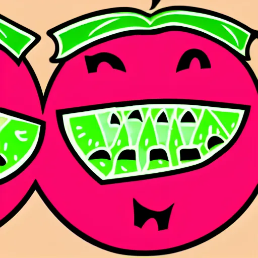 Prompt: a triple - melon logo, with devil faces, in cartoon style,