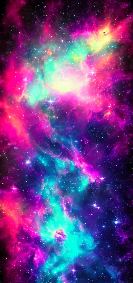 Image similar to Deep space scene nebula. Artgerm. psychedelic. neon colors