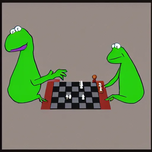 Image similar to Big Chungus and Kermit playing chess.