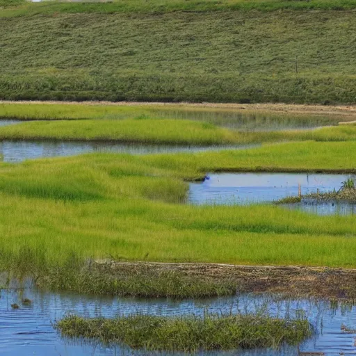 Image similar to willowmore slough developed as an ecological park, landscape in the style of a modern day version of frederick law olmsted