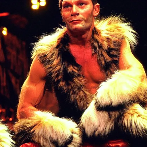 Image similar to 📷 john partridge as rum tum tugger, spike collar, fluffy neck, cats 1 9 9 8 musical 🎶