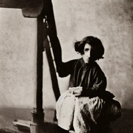 Image similar to famous photography Lewis Hine’s famous image Cotton Mill Girl, 1908