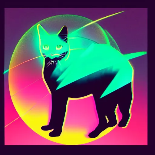 Image similar to vector cat silhouette, portrait, vaporwave, synthwave, neon, vector graphics, cinematic, volumetric lighting, f 8 aperture, cinematic eastman 5 3 8 4 film