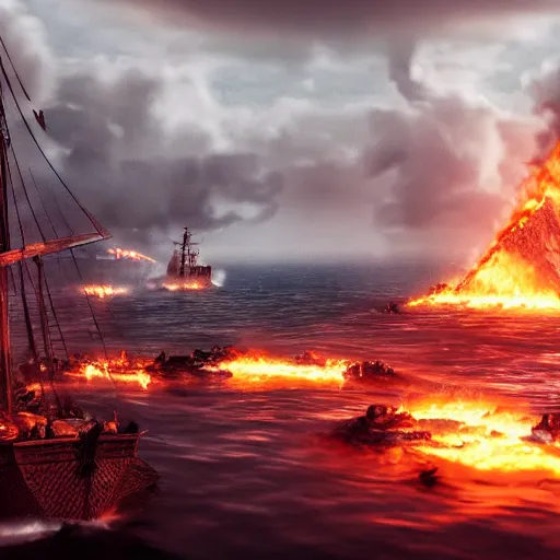 Prompt: An Epic viking sea battle at night, fire and smoke, realistic 4k octane beautifully detailed render, 4k post-processing, highly detailed, intricate complexity, epic composition, magical atmosphere, cinematic lighting, masterpiece, ultra hd