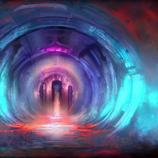 Image similar to colorful portal to another realm, apocalyptic fantasy, mmo, digital art