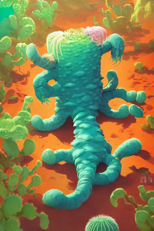 Image similar to roots cactus sushi cristal smurf ghost creature animal sushi cristal very big eye roots cactus elemental flush of force nature micro world fluo fishscale, behance hd by jesper ejsing, by rhads, makoto shinkai and lois van baarle, ilya kuvshinov, rossdraws radiating a glowing aura global illumination ray tracing hdr