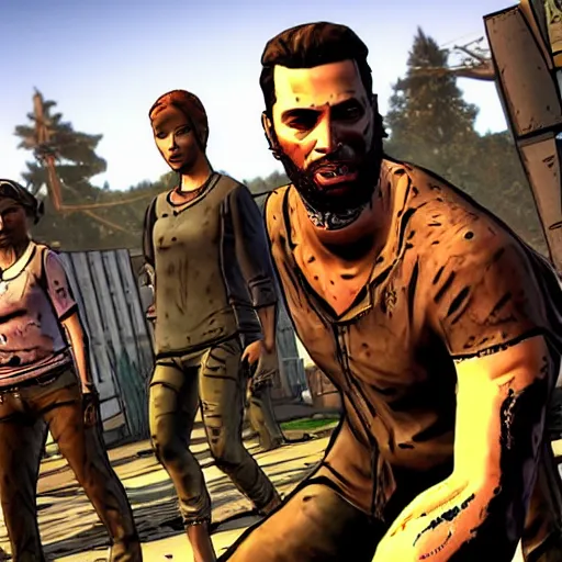 Prompt: gigachad in telltale's walking dead game.