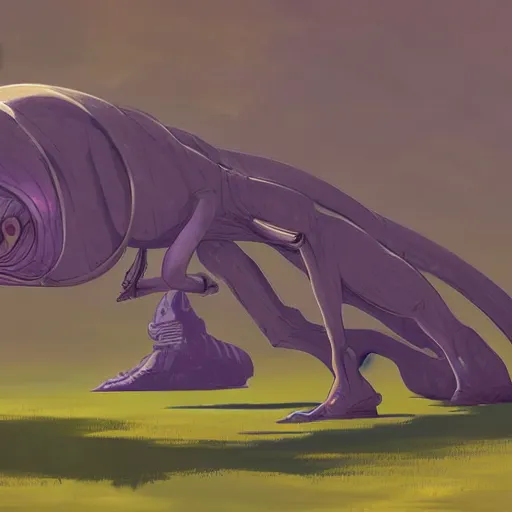 Image similar to concept art painting of an alien animal creature, detailed, cel shaded, in the style of makoto shinkai and moebius and james gurney