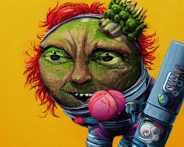 Image similar to astronaut tennis ball monsters, digital art, fantasy, magic, chalk, chalked, trending on artstation, ultra detailed, detailed, fine details, professional illustration by basil gogos