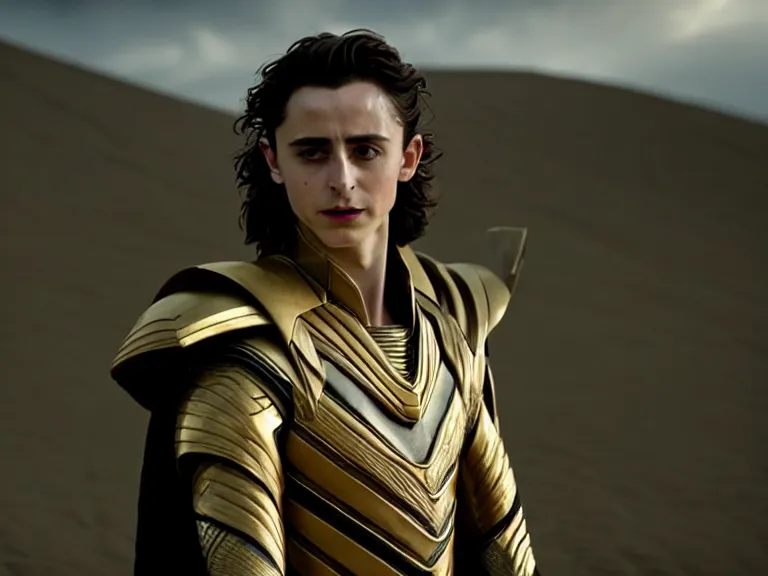 Image similar to timothée chalamet as loki in dune, cinematic