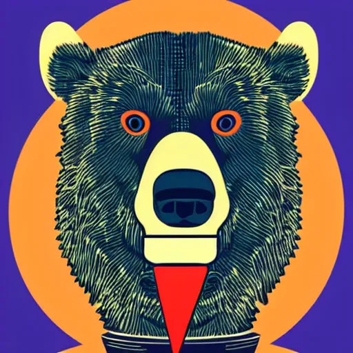 Image similar to pop art headshot of a grizzly bear holding a lit and smoking joint.