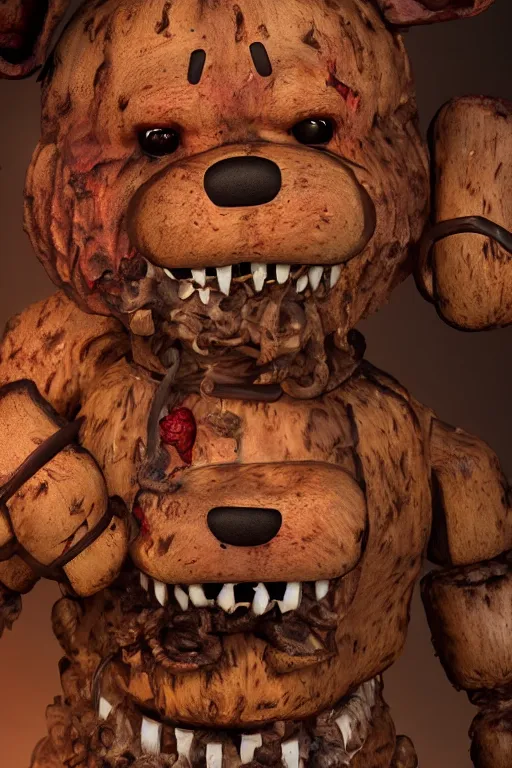 Prompt: freddy fazbear pizzaria, ultra realistic dark and horror, concept art, intricate details, highly detailed, photorealistic, octane render, 8 k