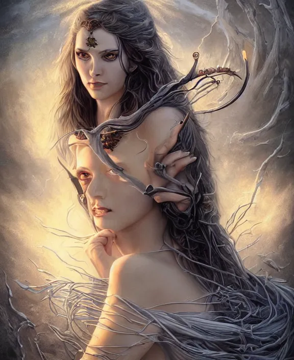 Image similar to a highly detailed symmetrical painting of a sorceress with piercing beautiful eyes, spring tundra setting, dynamic lighting, ambient lighting, deviantart, art by mark brooks and artgerm and karol bak