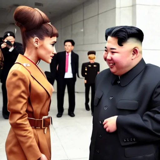 Image similar to ariana grande meeting kim jong un, steampunk