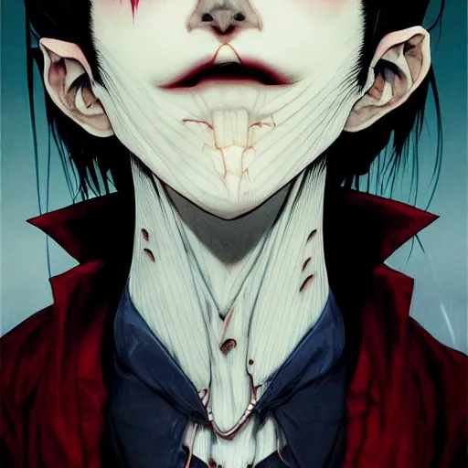 Image similar to prompt : vampire character portrait soft light painted by james jean and katsuhiro otomo and erik jones, inspired by evangeleon anime, smooth face feature, intricate oil painting, high detail illustration, sharp high detail, manga and anime 1 9 9 9