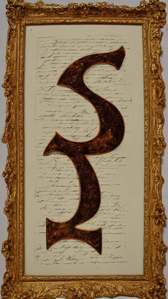 Image similar to oil painting of the letter M uppercase M detailed baroque with frame photorealistic