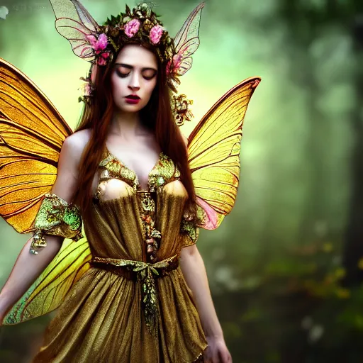 Image similar to beautiful fairy in ornate robes, highly detailed, 4k, HDR, smooth, sharp focus, hyper realistic, high resolution