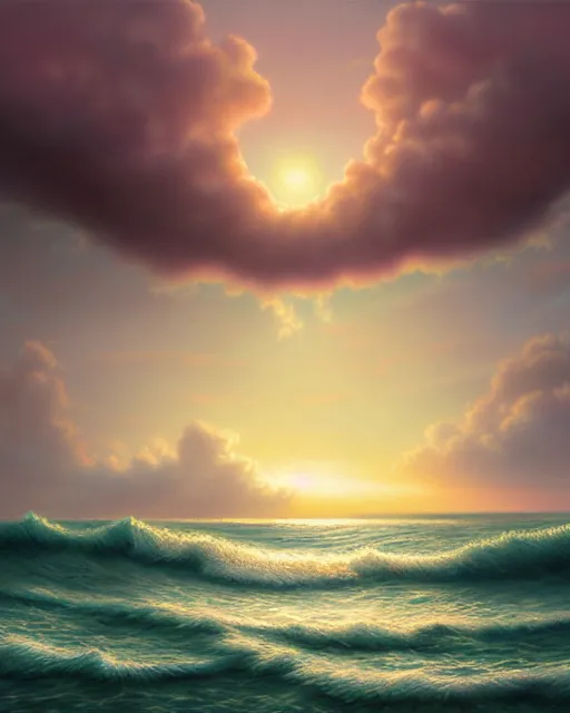 Prompt: sea with big perfect rolling waves, shore, sunset, hyper realistic, artstation, illustration, nicoletta ceccoli, mark ryden, lostfish, dan decarlo, bob clampett, max fleischer, digital paint, matte paint, vivid colors, detailed and intricate environment