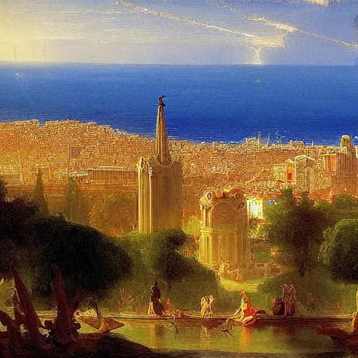 Prompt: Barcelona painted by Thomas Cole