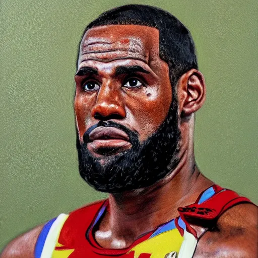 Prompt: facial portrait of lebron james, lebron james dressed as mickey mouse, oil on canvas by william sidney mount, digital art, award winning