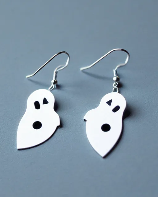 Prompt: cute funny ghost, 2 d lasercut earrings, retro minimalistic clean, concept art, trending on artstation, trending on deviantart