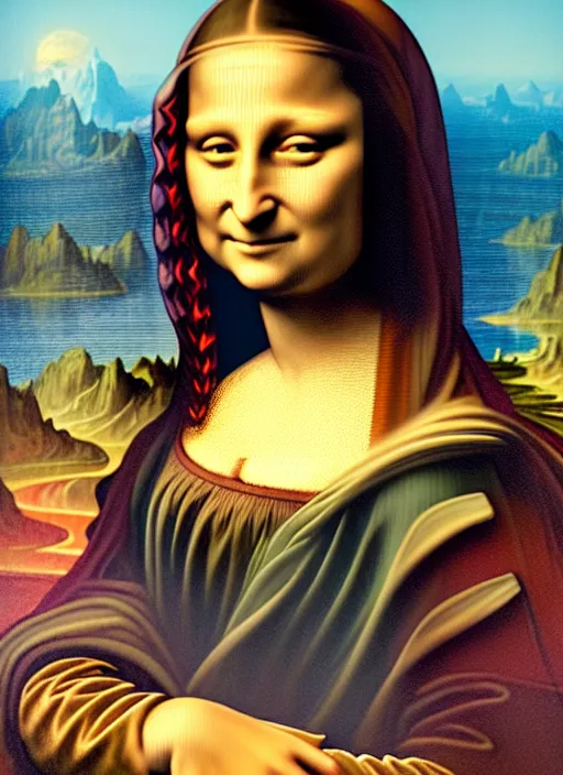 Image similar to Highly detailed portrait of Mona Lisa, Stephen Bliss, unreal engine, fantasy art by Greg Rutkowski, Loish, Rhads, ferdinand knab, Makoto Shinkai and Lois van baarle, ilya kuvshinov, rossdraws, Tom Bagshaw, alphonse mucha, global illumination, radiant light, detailed and intricate environment