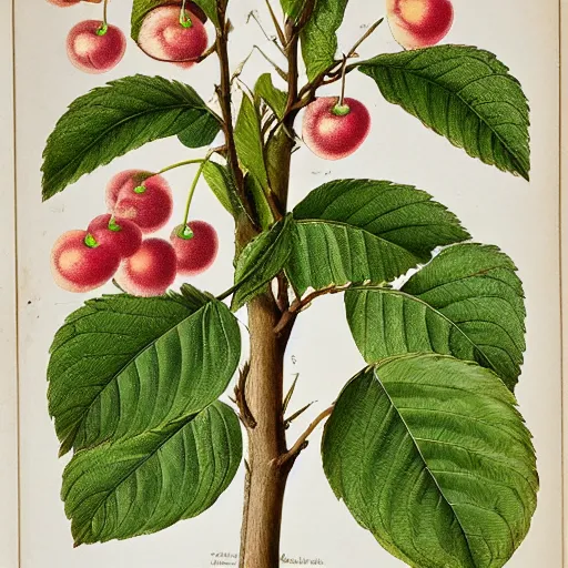 Prompt: 1800s botanical illustration of a cherry tree