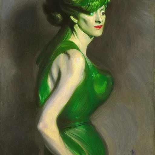 Prompt: beautiful green alien woman painted by john singer sargent