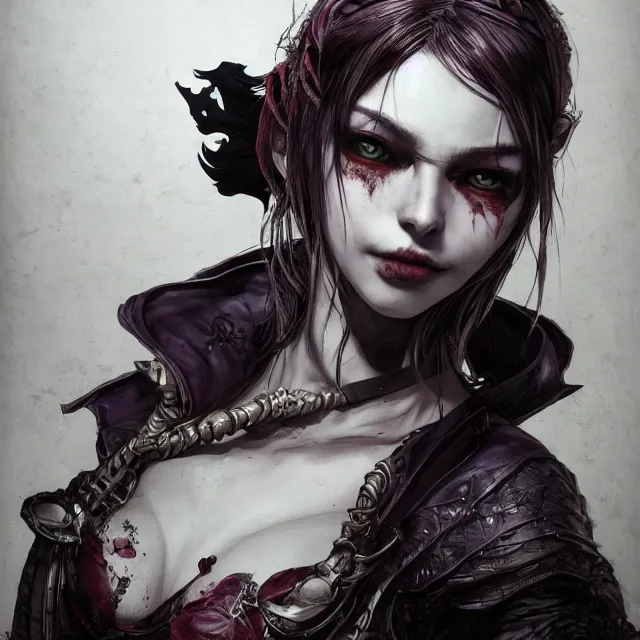 Prompt: the portrait of neutral evil fallen sensual female dark knight vagabond as absurdly beautiful, gorgeous, bloodlust, young girl, an ultrafine hyperdetailed illustration by kim jung gi, irakli nadar, intricate linework, bright colors, octopath traveler, final fantasy, unreal engine 5 highly rendered, global illumination, radiant light, detailed and intricate environment