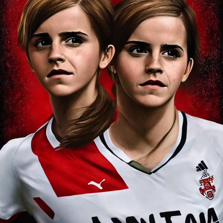 Prompt: emma watson as a lokomotiv football player, face portrait, hyper realistic, highly detailed