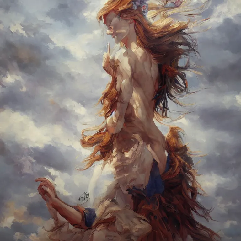 Image similar to a beautiful masterpiece painting of a herione by juan gimenez, windy day, award winning, trending on artstation,