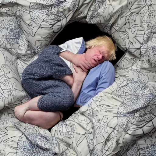 Prompt: boris johnson tucked in bed sleeping wistfully