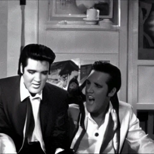 Image similar to elvis presley in a red lobster commercial,