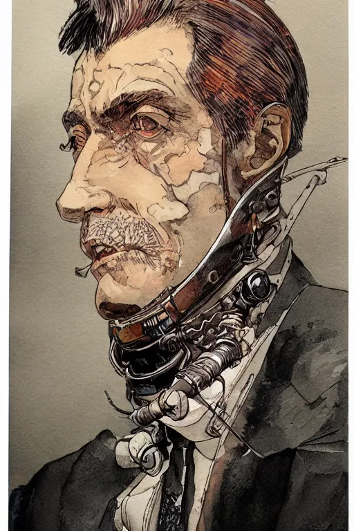 Prompt: zoomed out portrait of a duke, stylized illustration by yoshitaka amano and moebius, watercolor gouache detailed paintings, dieselpunk, solarpunk, artstation