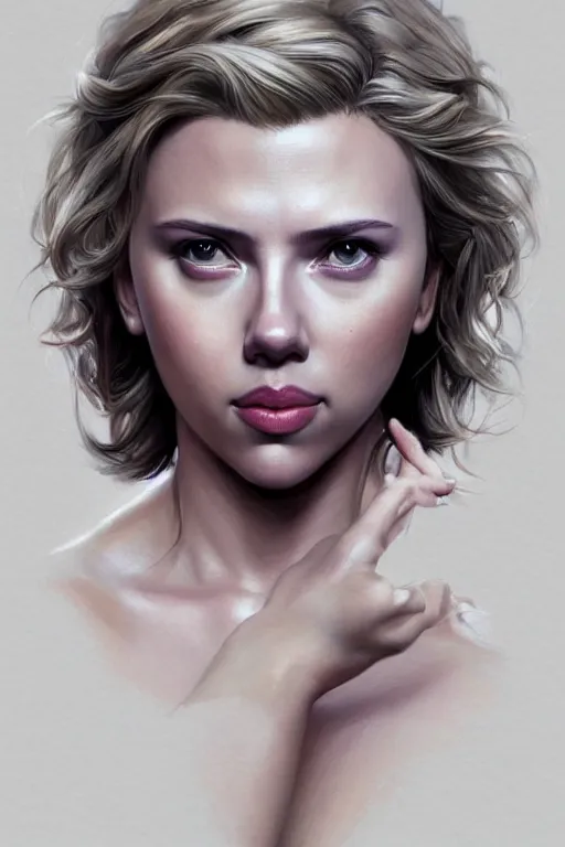 Prompt: Scarlett Johansson a a Greek Goddess , anatomy, only two hands, highly detailed, digital painting, artstation, concept art, smooth, sharp focus, illustration, Unreal Engine 5, 8K, art by art by artgerm and greg rutkowski and edgar maxence