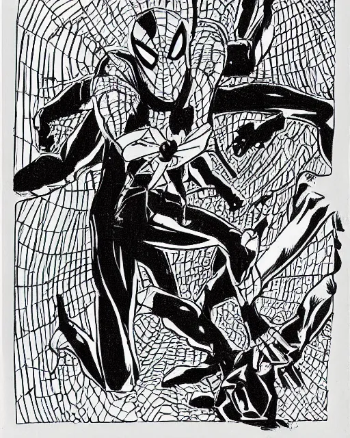 Image similar to sketch of a gold and black spider - man by steve ditko